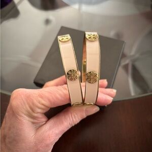 Gold and Cream/Pinkish Bangle Bracelets